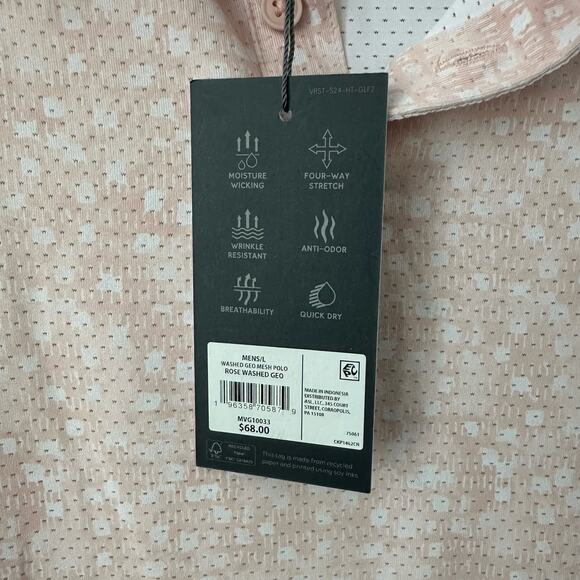 VRST Men's Stamped Geo Mesh Print Short Sleeve Golf Polo, Medium, Pink - Picture 4 of 4